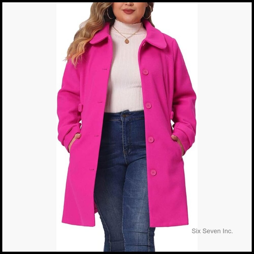 Plus Size Winter Pea Coat with Peter Pan Collar and Pockets